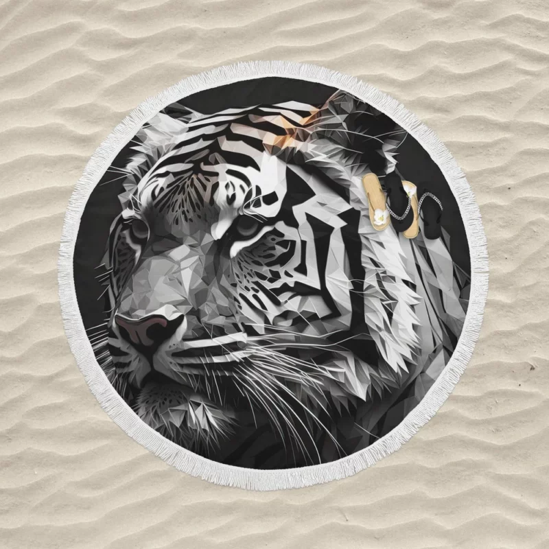 Modest Polygon Tiger Illustration Round Beach Towel