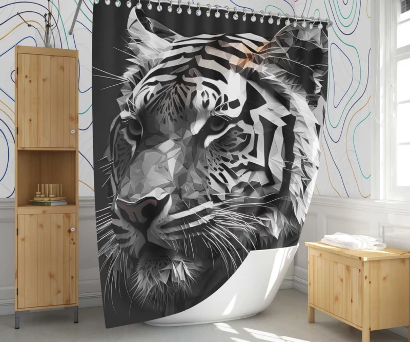 Modest Polygon Tiger Illustration Shower Curtain 1