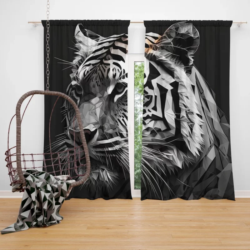 Modest Polygon Tiger Illustration Window Curtain