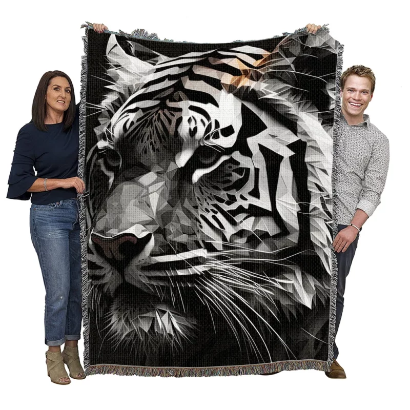 Modest Polygon Tiger Illustration Woven Blanket