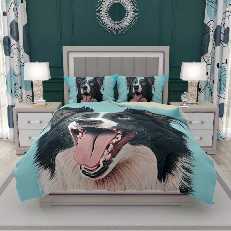 Moody Pastel Blue Border Collie Sculpture Bedding Set 1