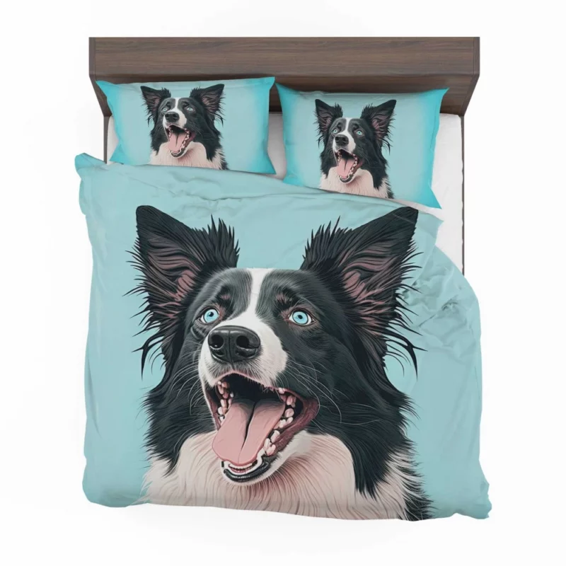 Moody Pastel Blue Border Collie Sculpture Bedding Set 2