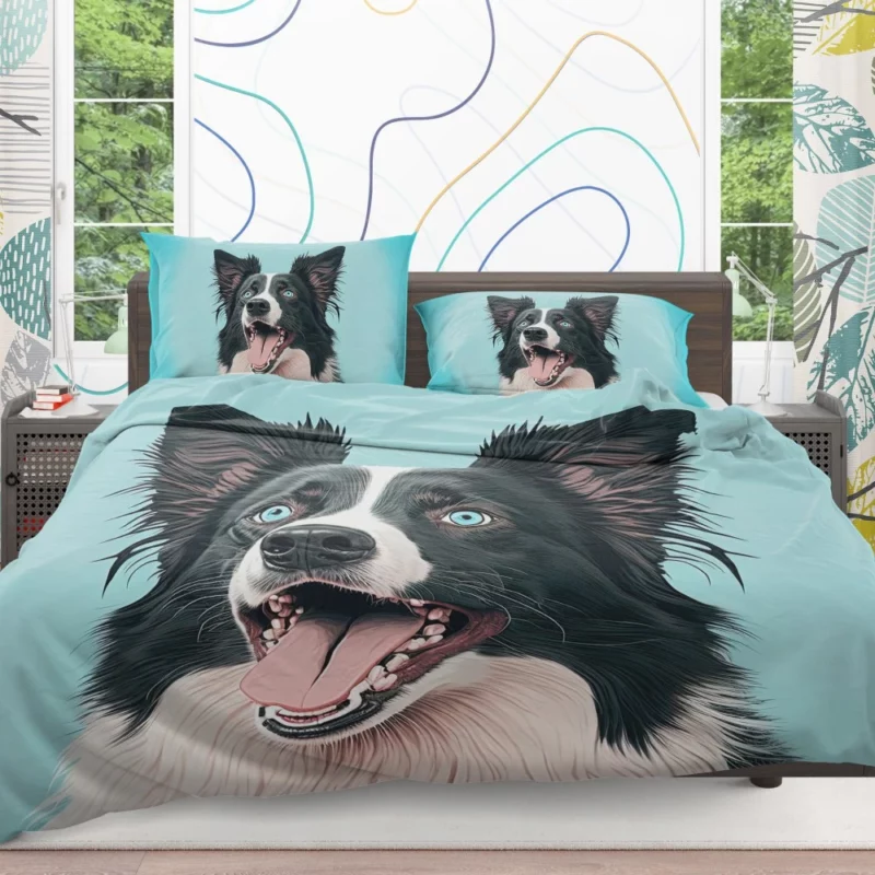 Moody Pastel Blue Border Collie Sculpture Bedding Set