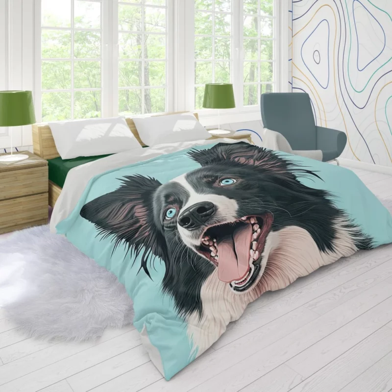 Moody Pastel Blue Border Collie Sculpture Duvet Cover