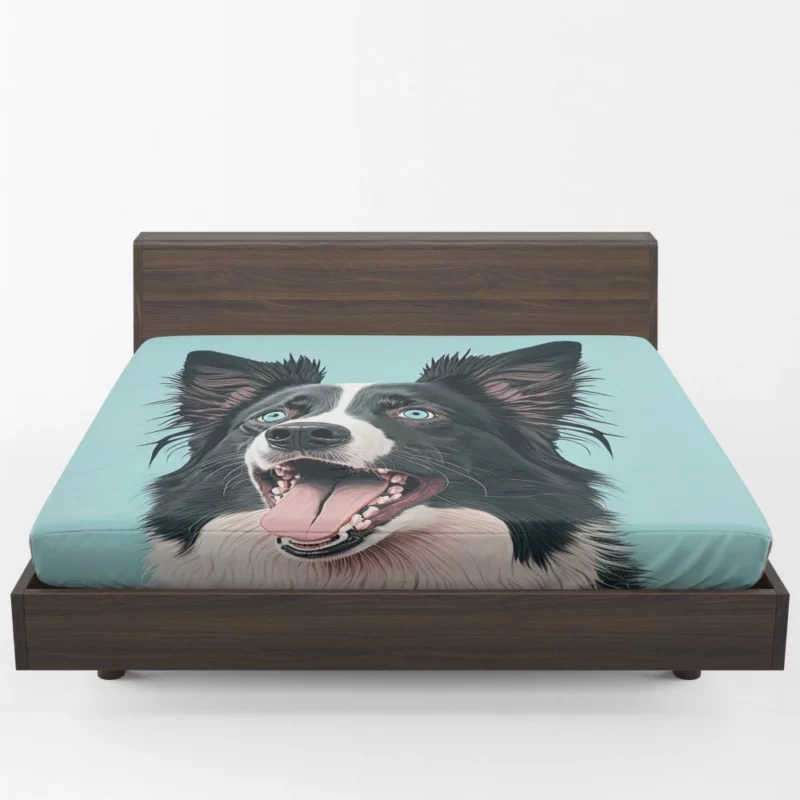 Moody Pastel Blue Border Collie Sculpture Fitted Sheet 1