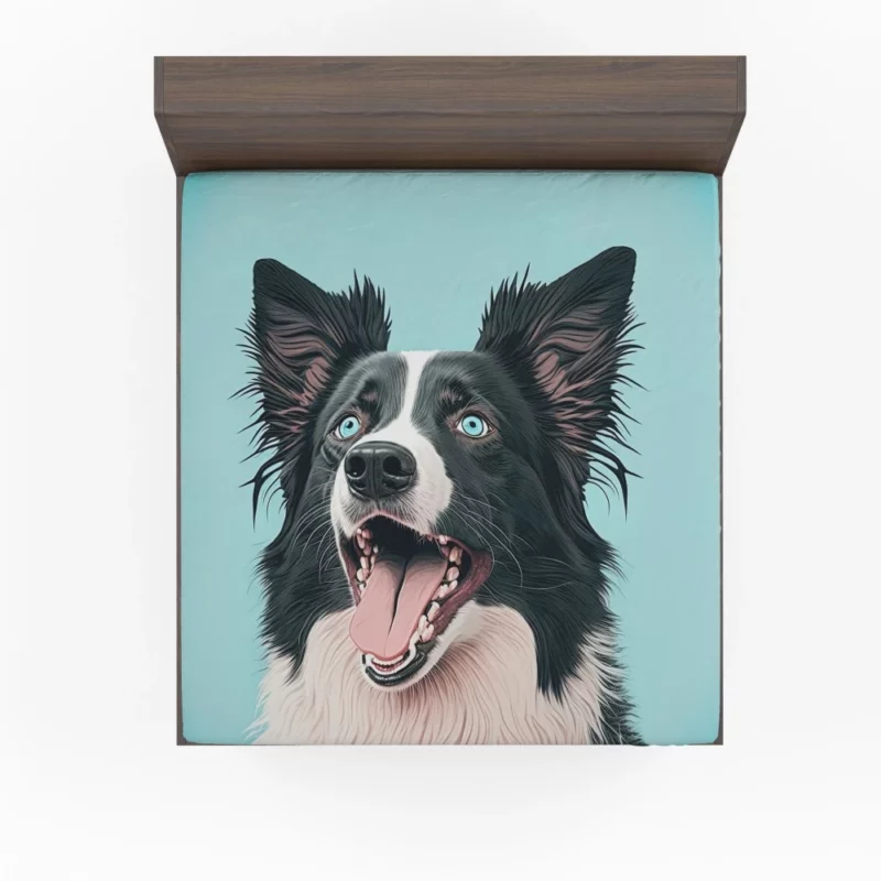 Moody Pastel Blue Border Collie Sculpture Fitted Sheet