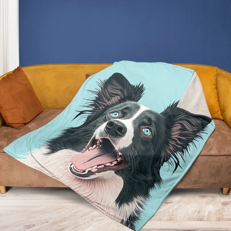 Moody Pastel Blue Border Collie Sculpture Fleece Blanket 1