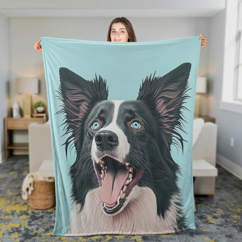 Moody Pastel Blue Border Collie Sculpture Fleece Blanket 2