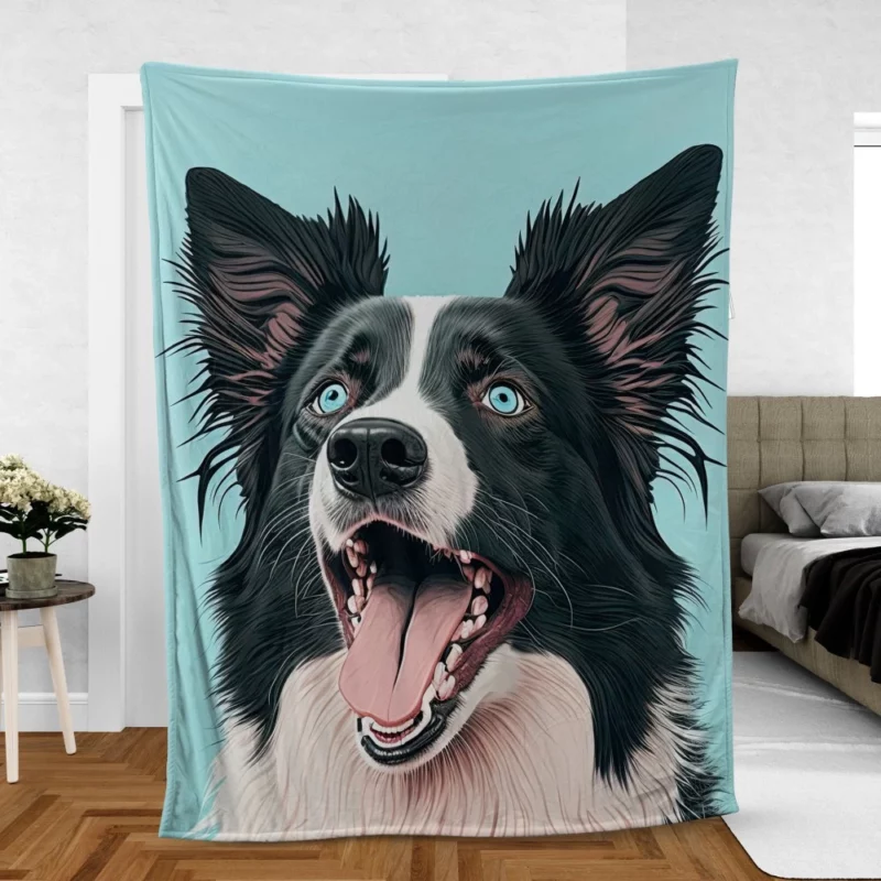 Moody Pastel Blue Border Collie Sculpture Fleece Blanket