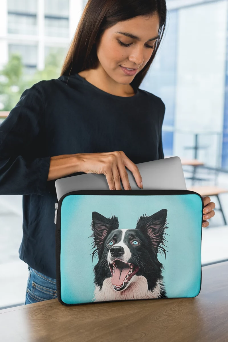 Moody Pastel Blue Border Collie Sculpture Laptop Sleeve 1