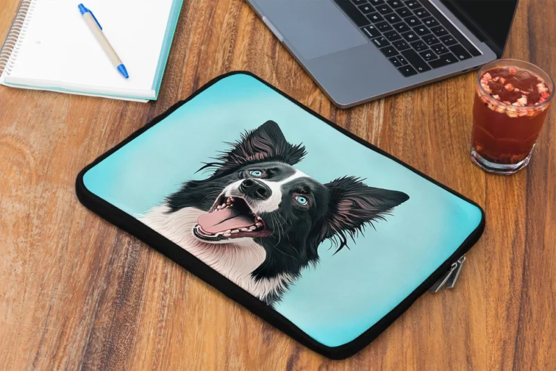 Moody Pastel Blue Border Collie Sculpture Laptop Sleeve 2