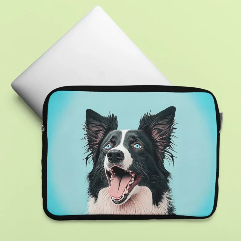 Moody Pastel Blue Border Collie Sculpture Laptop Sleeve