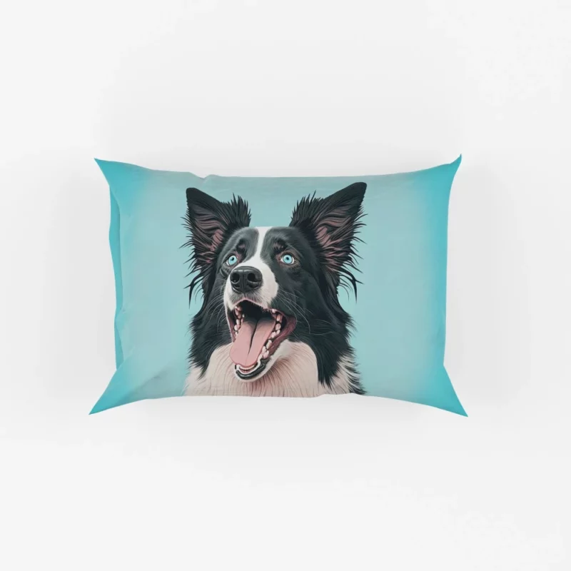 Moody Pastel Blue Border Collie Sculpture Pillow Cases