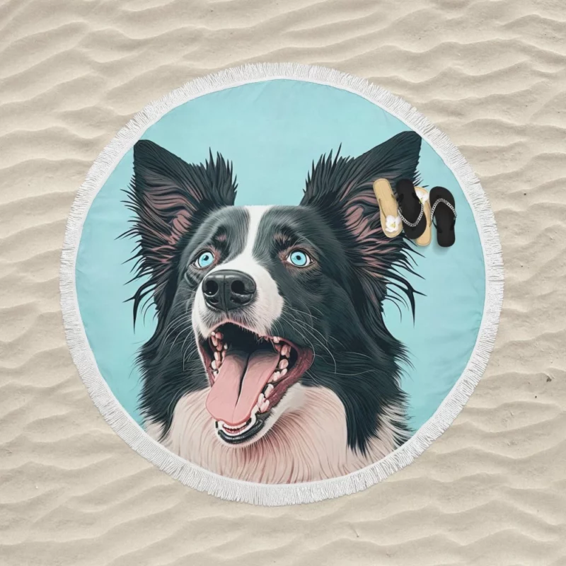 Moody Pastel Blue Border Collie Sculpture Round Beach Towel