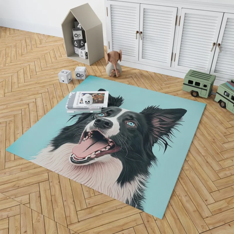 Moody Pastel Blue Border Collie Sculpture Rug 1