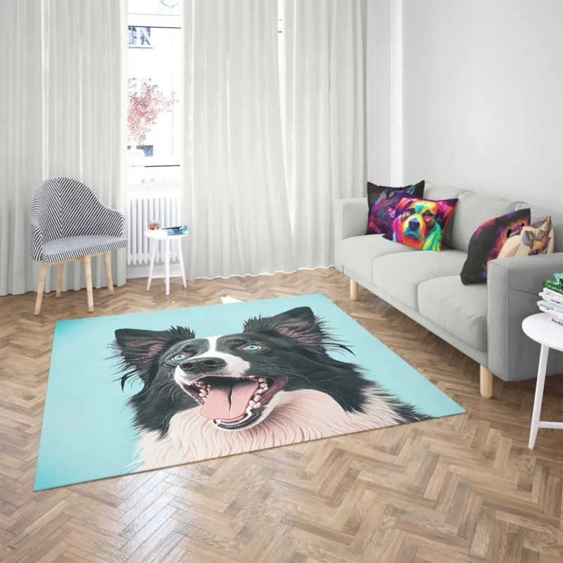 Moody Pastel Blue Border Collie Sculpture Rug 2