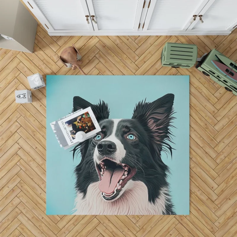 Moody Pastel Blue Border Collie Sculpture Rug