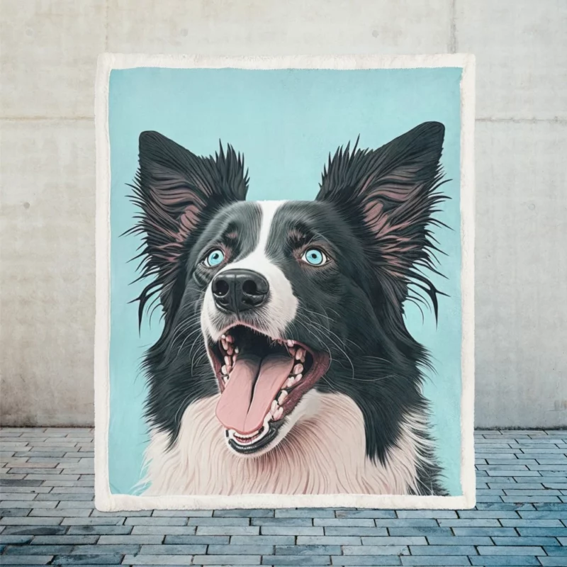 Moody Pastel Blue Border Collie Sculpture Sherpa Fleece Blanket