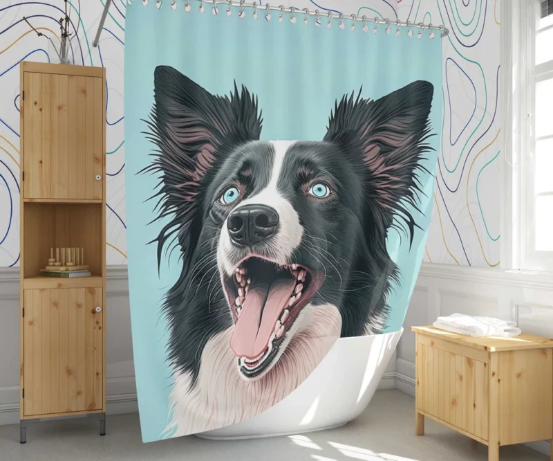 Moody Pastel Blue Border Collie Sculpture Shower Curtain 1