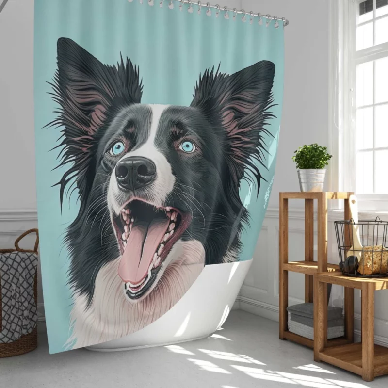 Moody Pastel Blue Border Collie Sculpture Shower Curtain