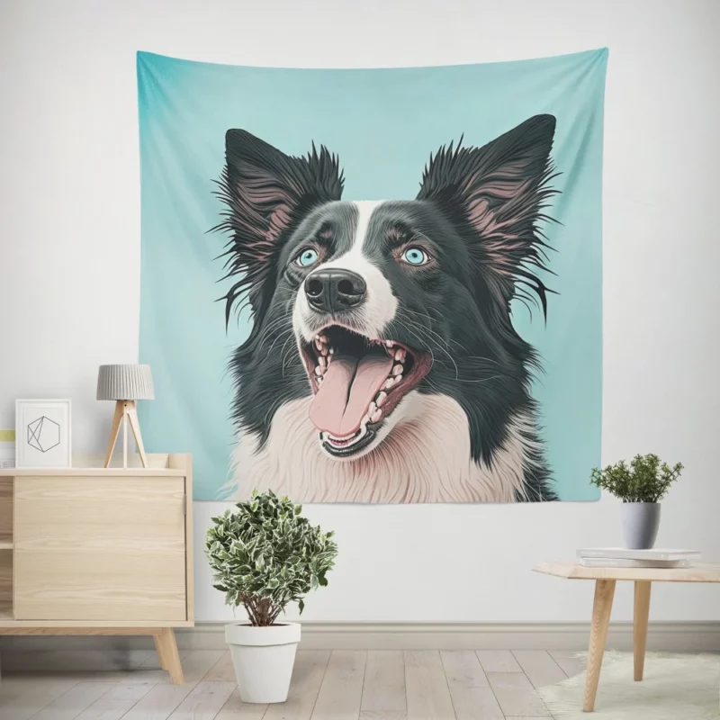 Moody Pastel Blue Border Collie Sculpture Wall Tapestry