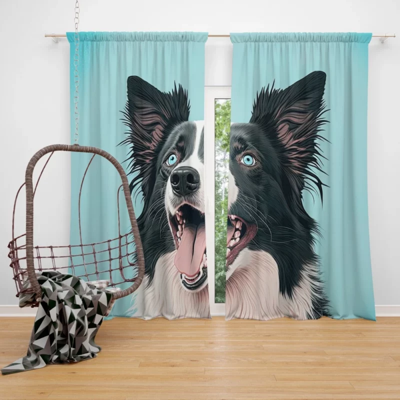 Moody Pastel Blue Border Collie Sculpture Window Curtain