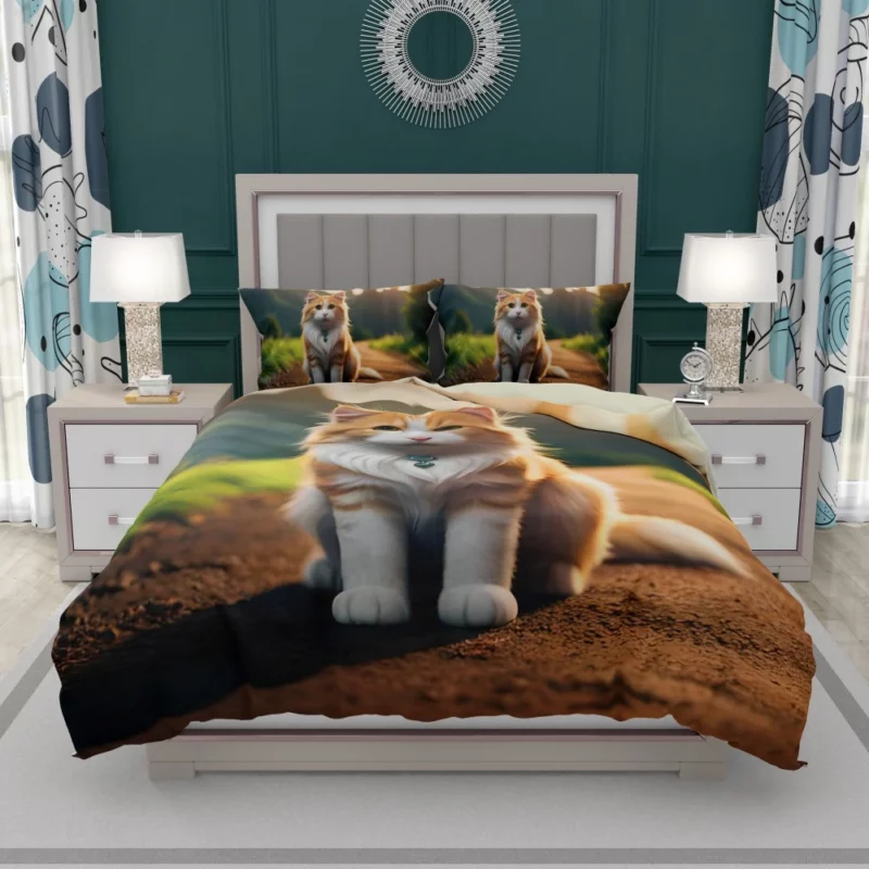 Mountain Cat Sitting on the Road Bedding Set 1