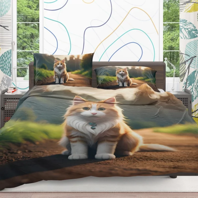 Mountain Cat Sitting on the Road Bedding Set