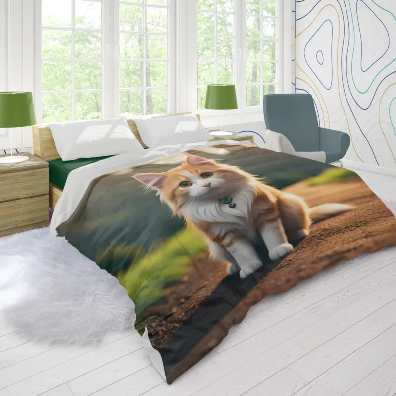 Mountain Cat Sitting on the Road Duvet Cover