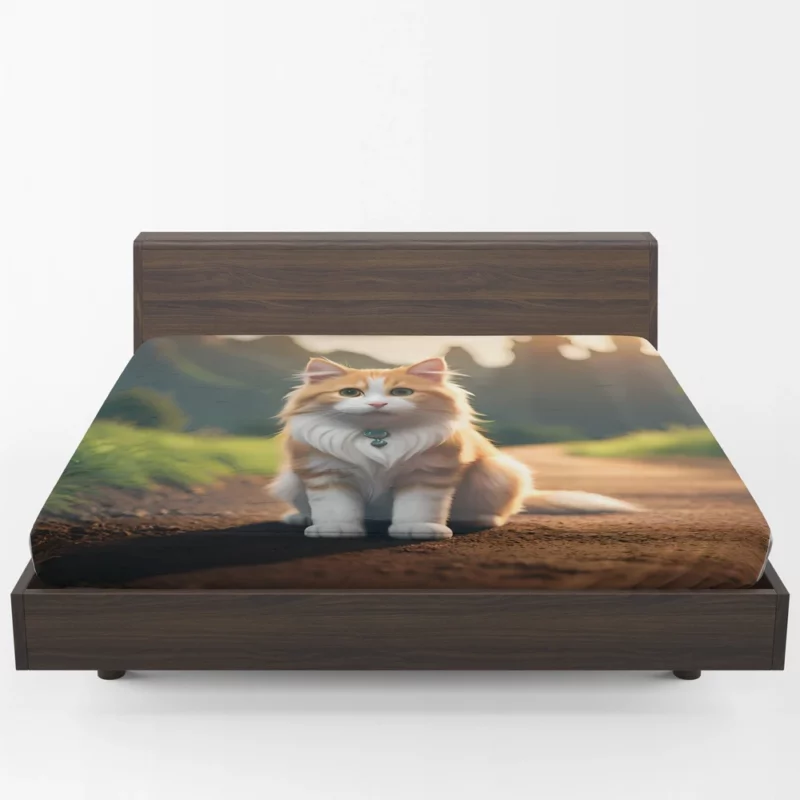 Mountain Cat Sitting on the Road Fitted Sheet 1