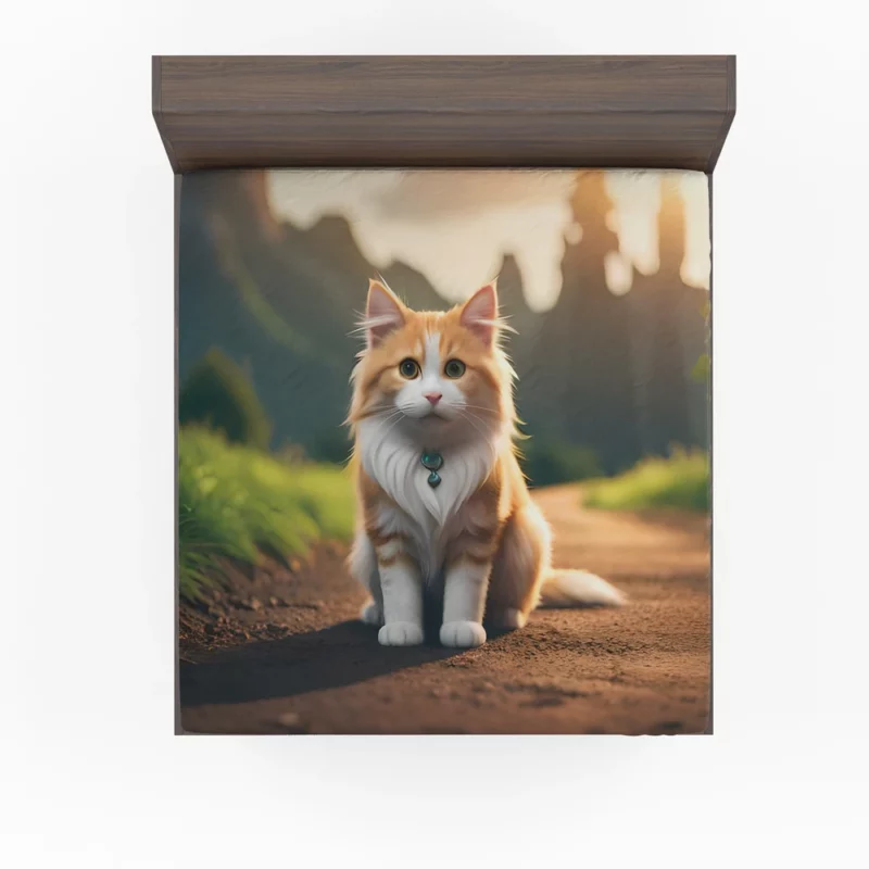 Mountain Cat Sitting on the Road Fitted Sheet