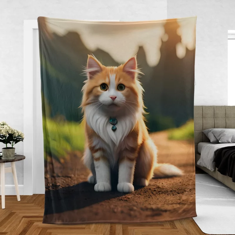 Mountain Cat Sitting on the Road Fleece Blanket