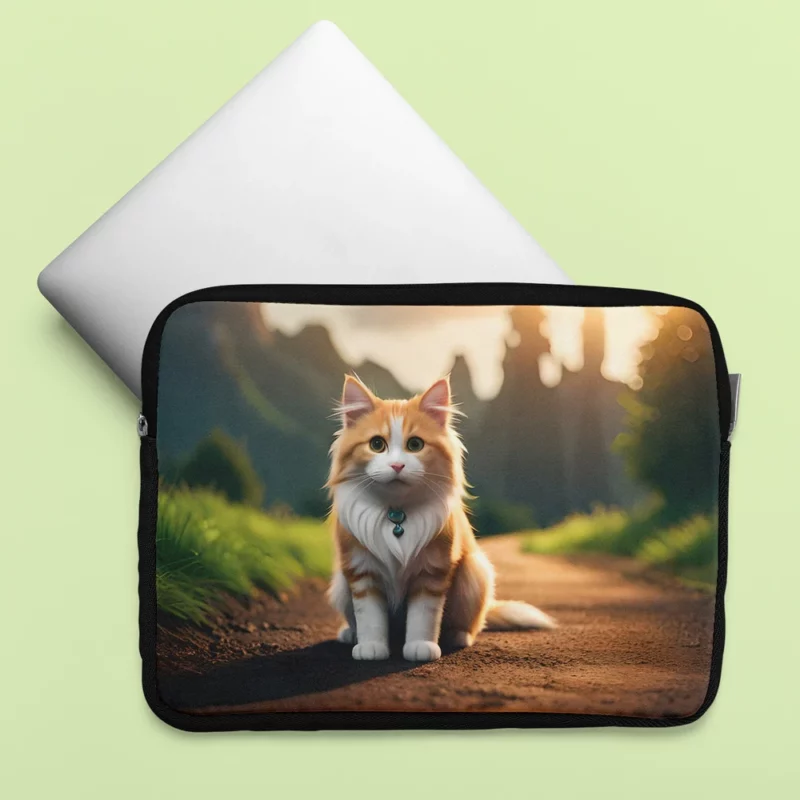 Mountain Cat Sitting on the Road Laptop Sleeve