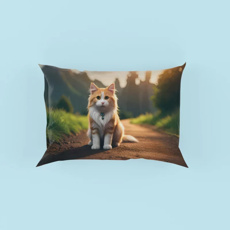 Mountain Cat Sitting on the Road Pillow Cases