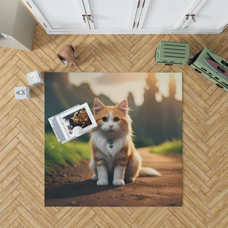 Mountain Cat Sitting on the Road Rug