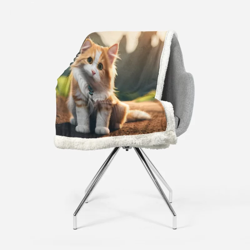 Mountain Cat Sitting on the Road Sherpa Fleece Blanket 1