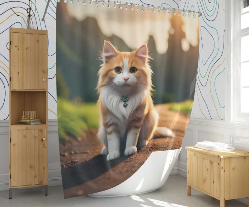 Mountain Cat Sitting on the Road Shower Curtain 1