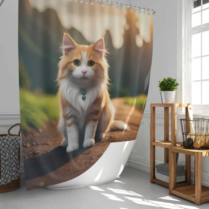 Mountain Cat Sitting on the Road Shower Curtain