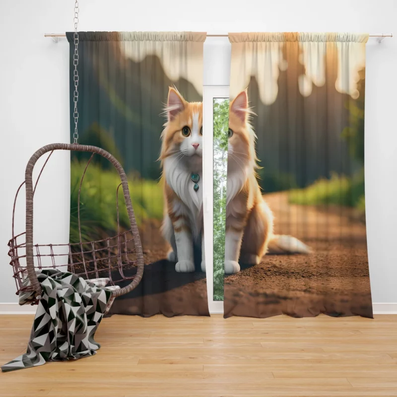 Mountain Cat Sitting on the Road Window Curtain