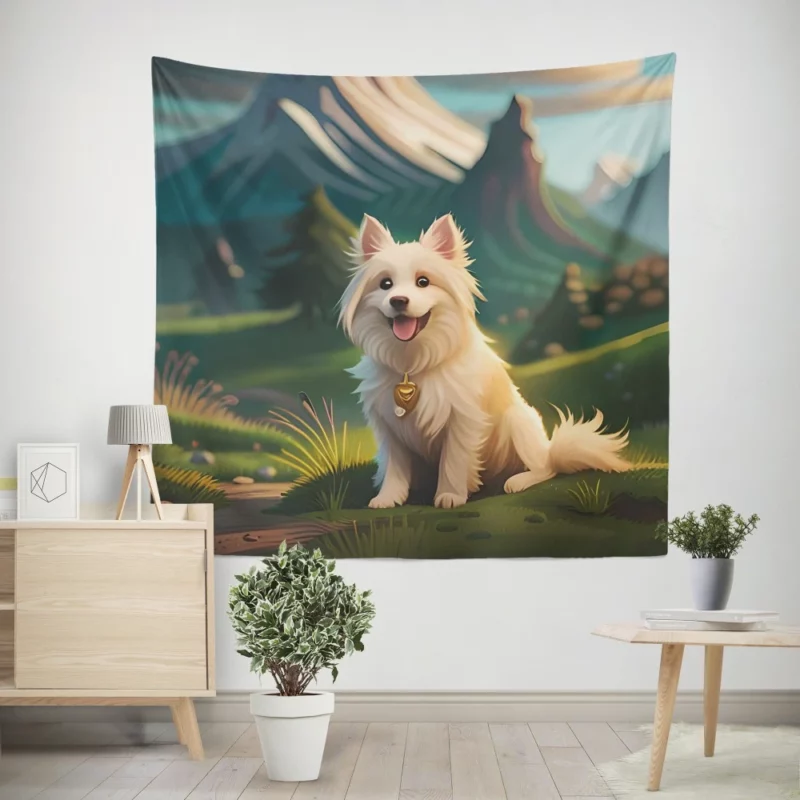 Mountain Field Dog Wall Tapestry