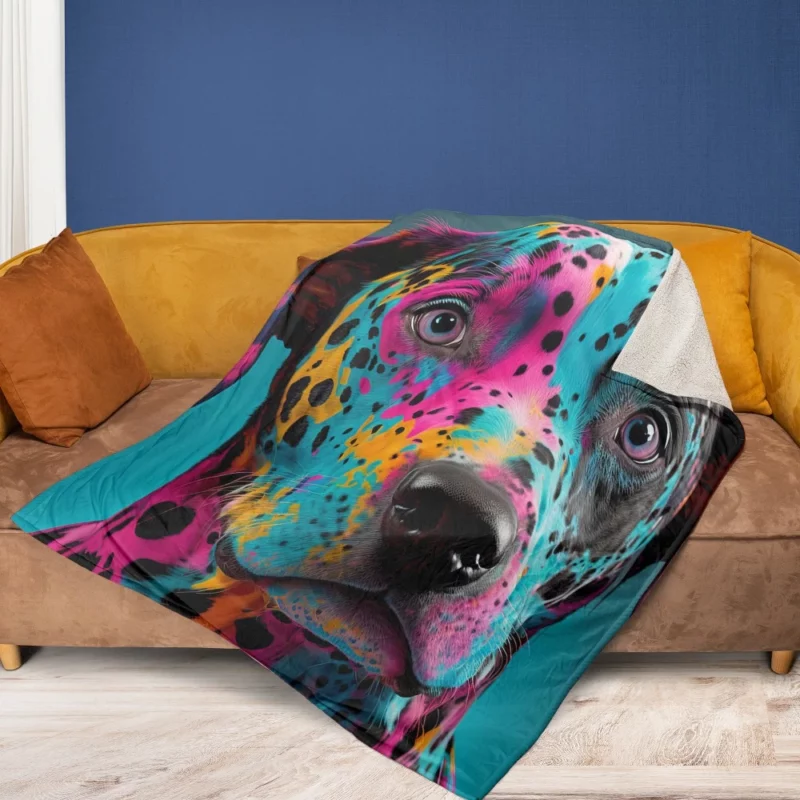 Multicolor Dalmatian Portrait Fleece Blanket 1