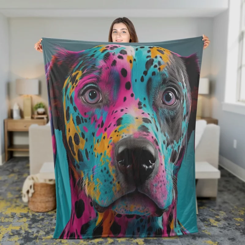 Multicolor Dalmatian Portrait Fleece Blanket 2