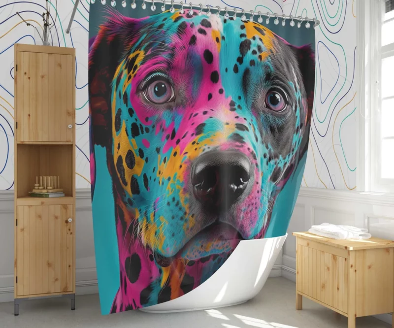 Multicolor Dalmatian Portrait Shower Curtain 1