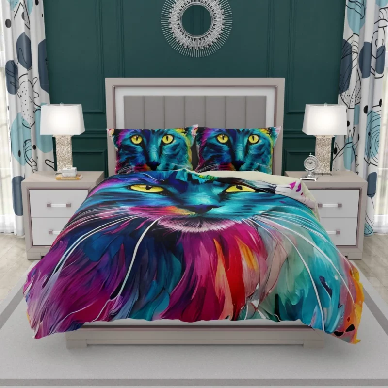 Multicolored Cat Portrait Bedding Set 1