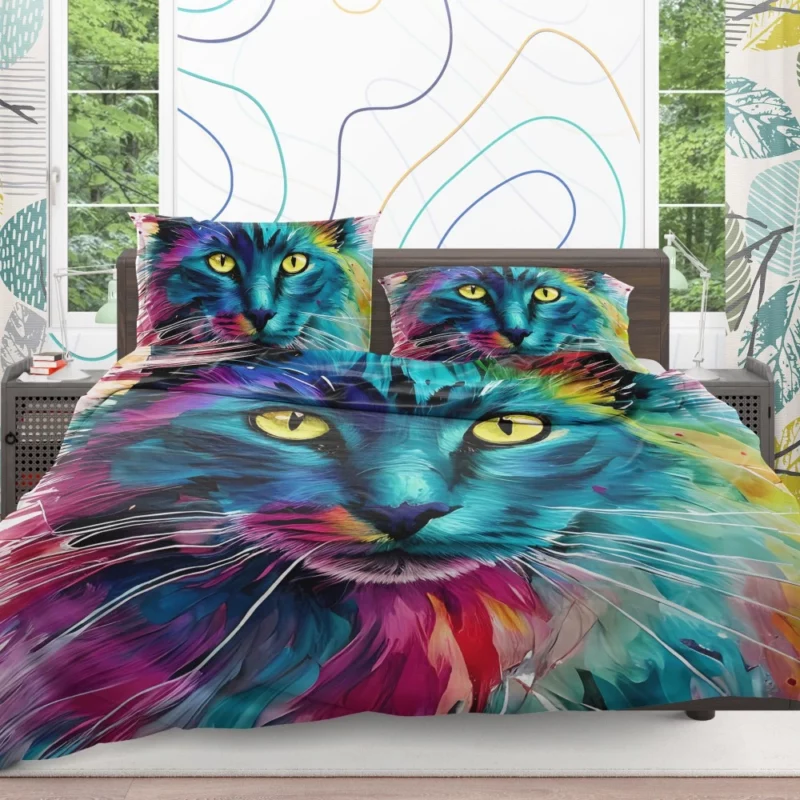 Multicolored Cat Portrait Bedding Set