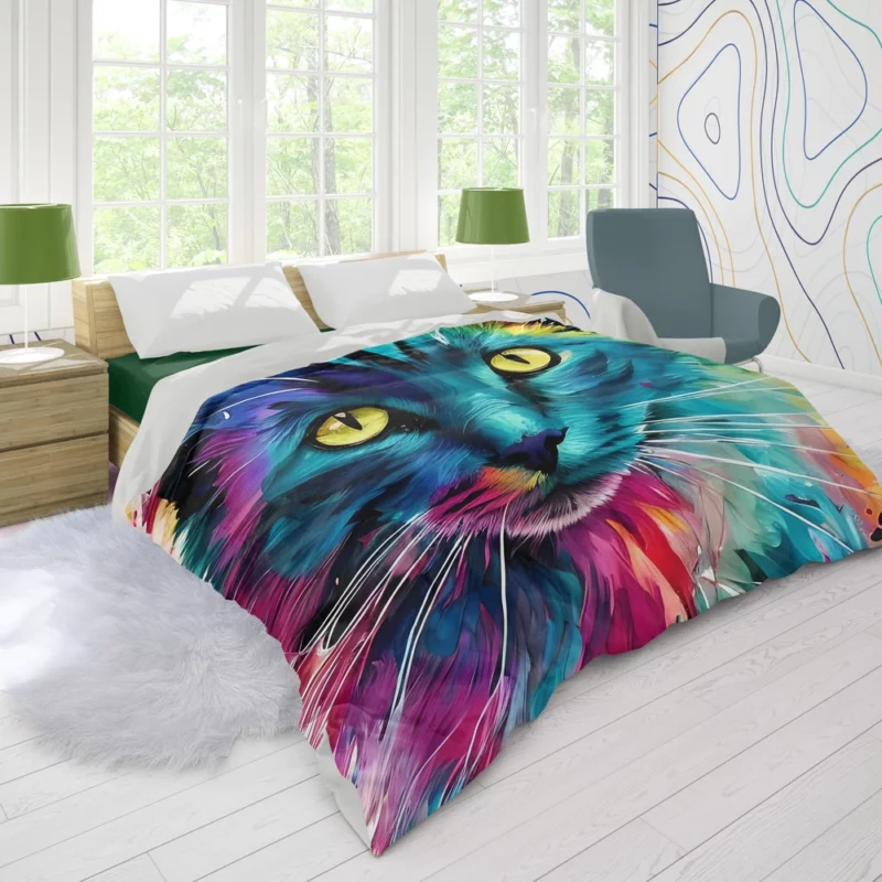 Multicolored Cat Portrait Duvet Cover