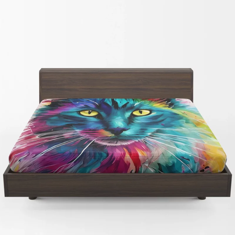 Multicolored Cat Portrait Fitted Sheet 1