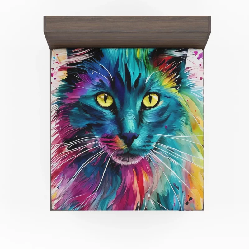 Multicolored Cat Portrait Fitted Sheet