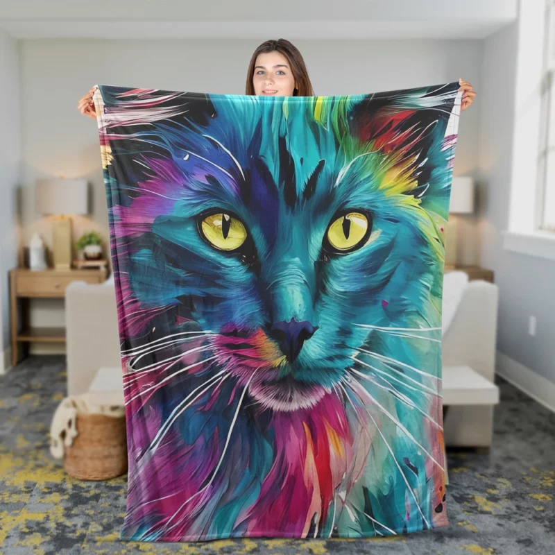 Multicolored Cat Portrait Fleece Blanket 2