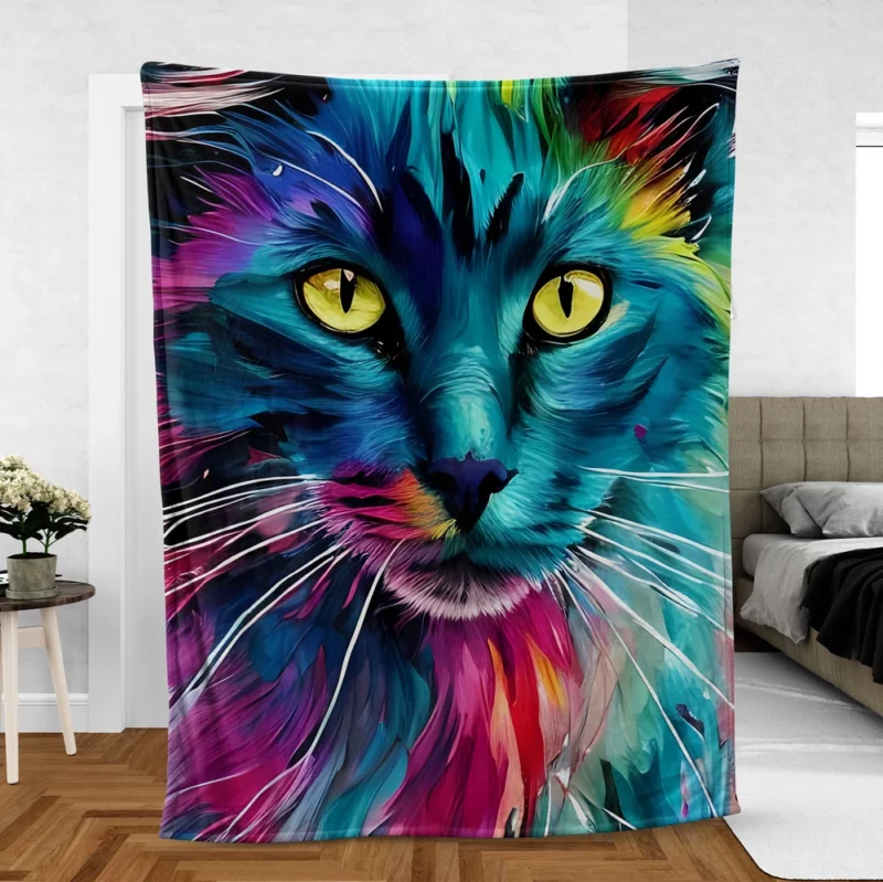 Multicolored Cat Portrait Fleece Blanket